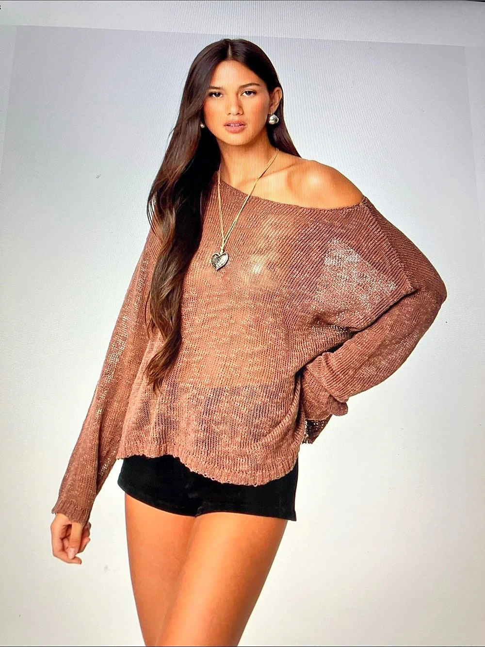 Edikted brown oversized boat neck sweater